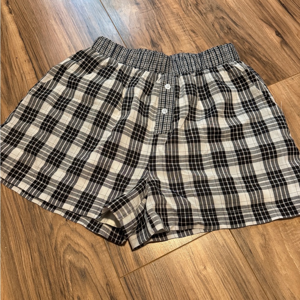 Pretty garbage Lined with pockets Plaid Elastic Waist Shorts